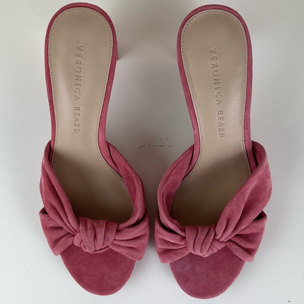 NEW VERONICA BEARD PINK SUEDE KNOT-FRONT SANDALS - Picture 12 of 13